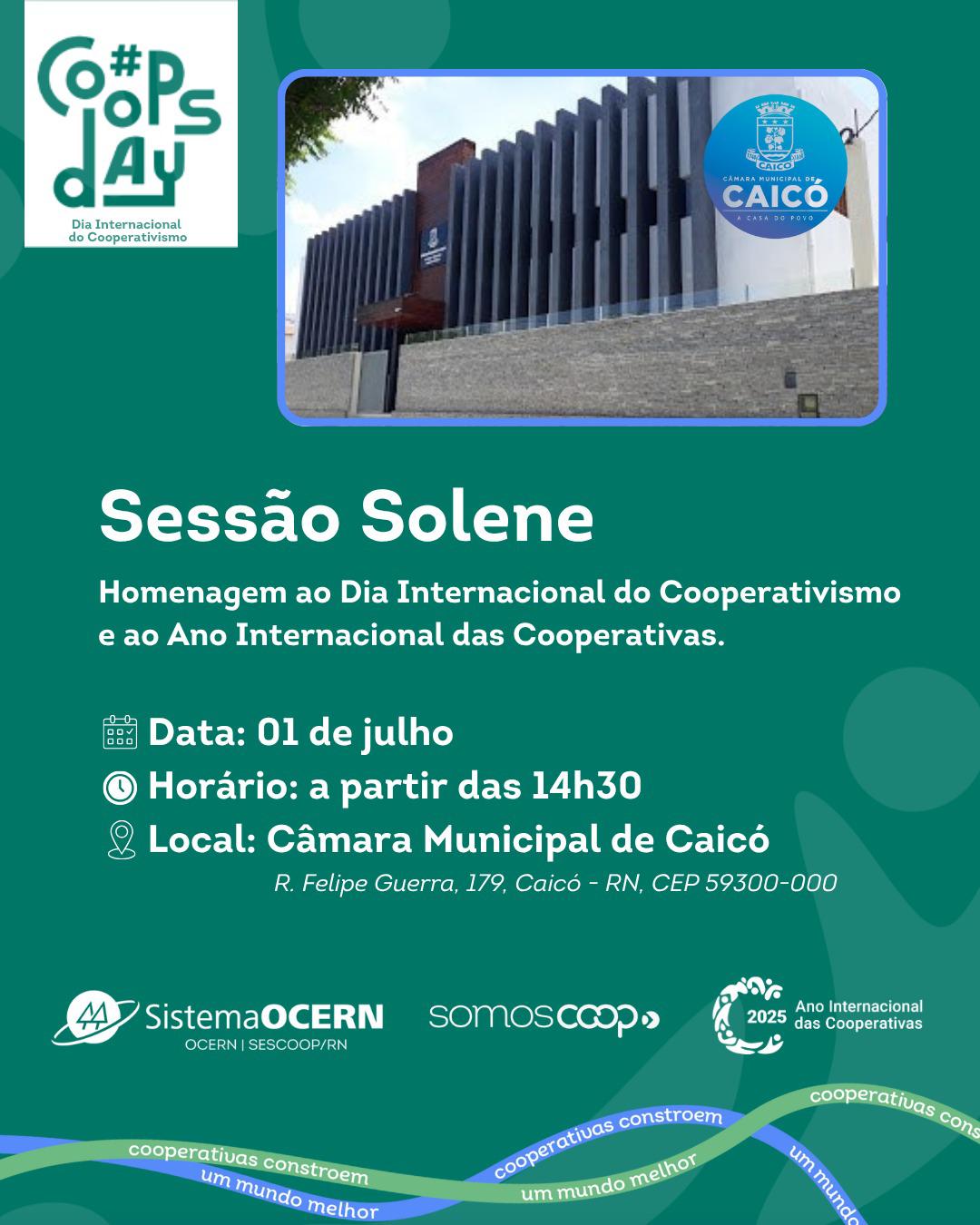 Câmara de Caicó realiza sessão solene em homenagem ao Dia Internacional do Cooperativismo e ao Ano Internacional das Cooperativas
