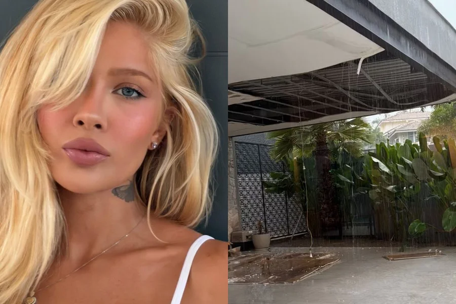 Tempestade no Rio provoca estragos e parte do teto da casa de Karoline Lima desaba