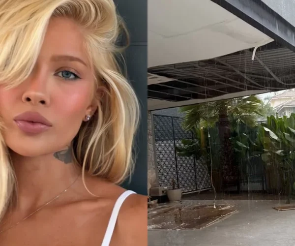 Tempestade no Rio provoca estragos e parte do teto da casa de Karoline Lima desaba